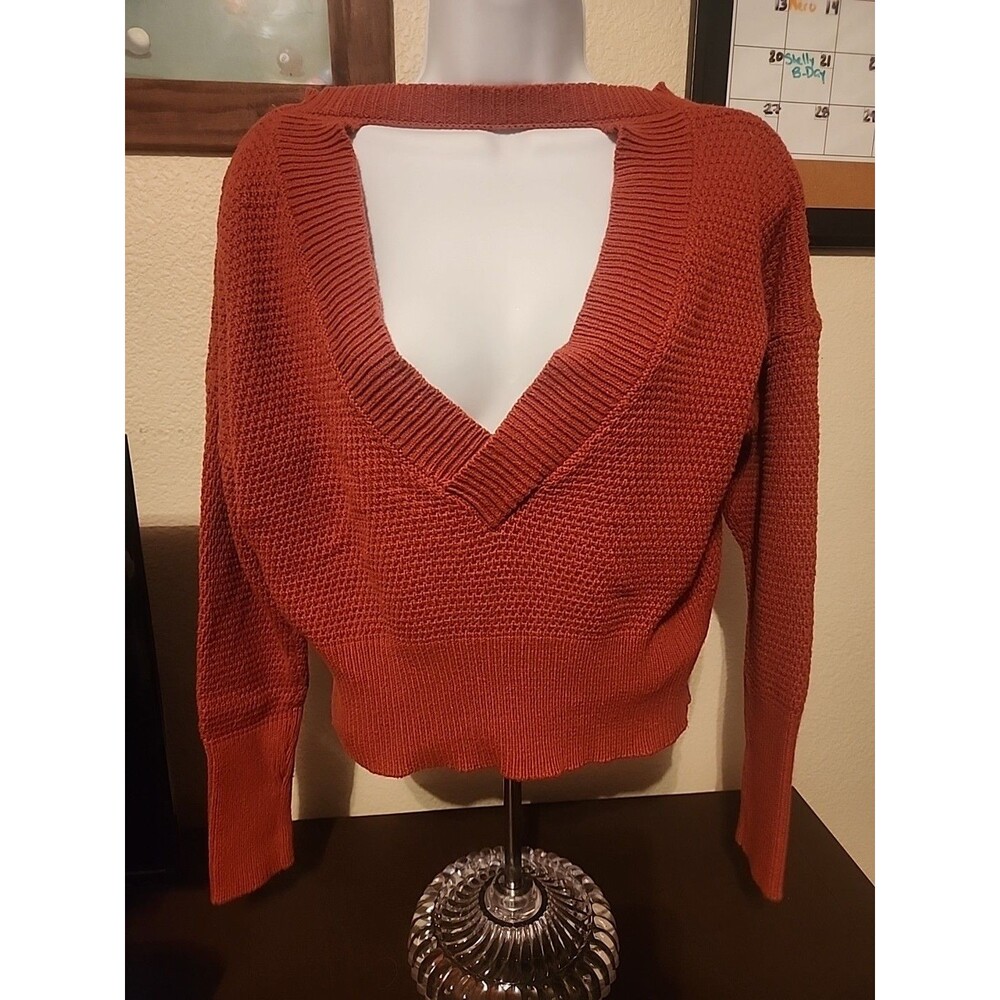 Hippie Rose Womens M Burnt Red Sweater Open Back Long Sleeve Knit Pullover